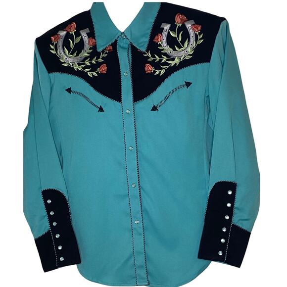 Scully Horseshoe and‎ Roses - Women's Western Shirt XXL Embroidered Poly Bend - Picture 1 of 9